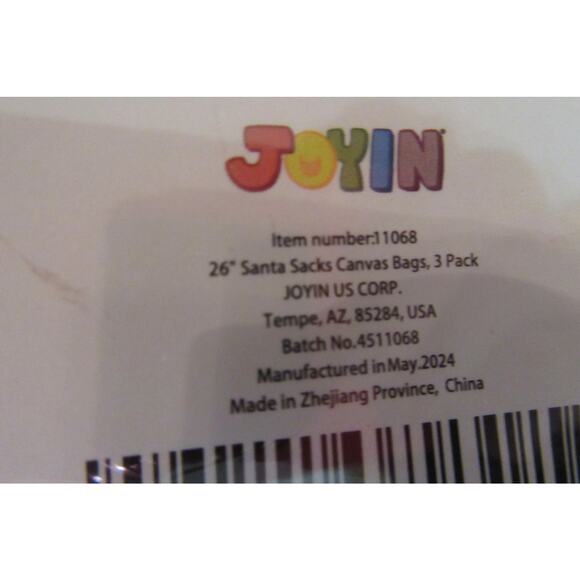 JOYIN 3 PC Christmas Large Canvas Gift Bag 26" x 19" Drawstring Santa Burlap New - Picture 8 of 8